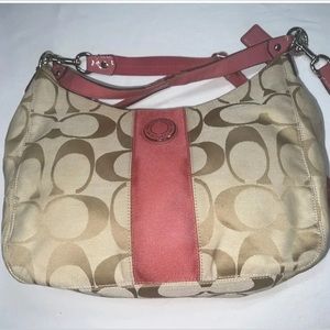 Coach  Peach Signature Stripe Jacquard Hobo Bag